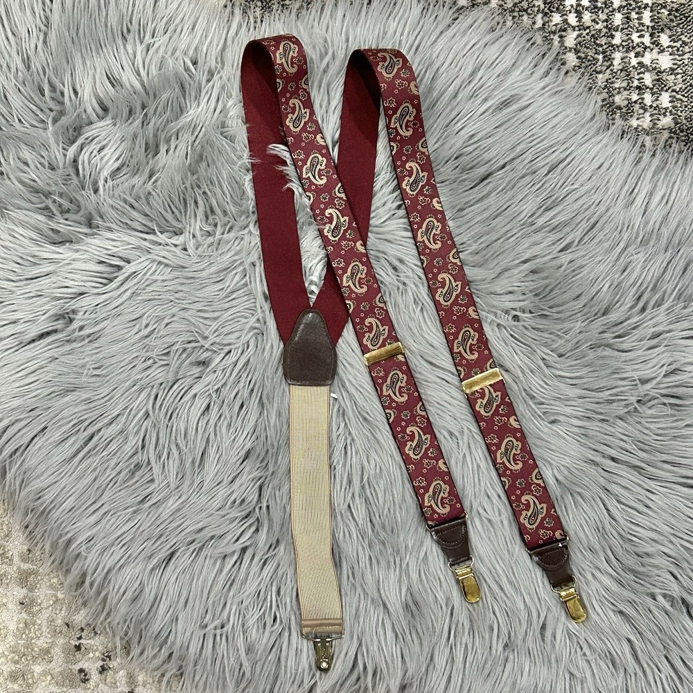Pelican USA Burgundy Paisley Suspenders Adjustable Leather Clip On